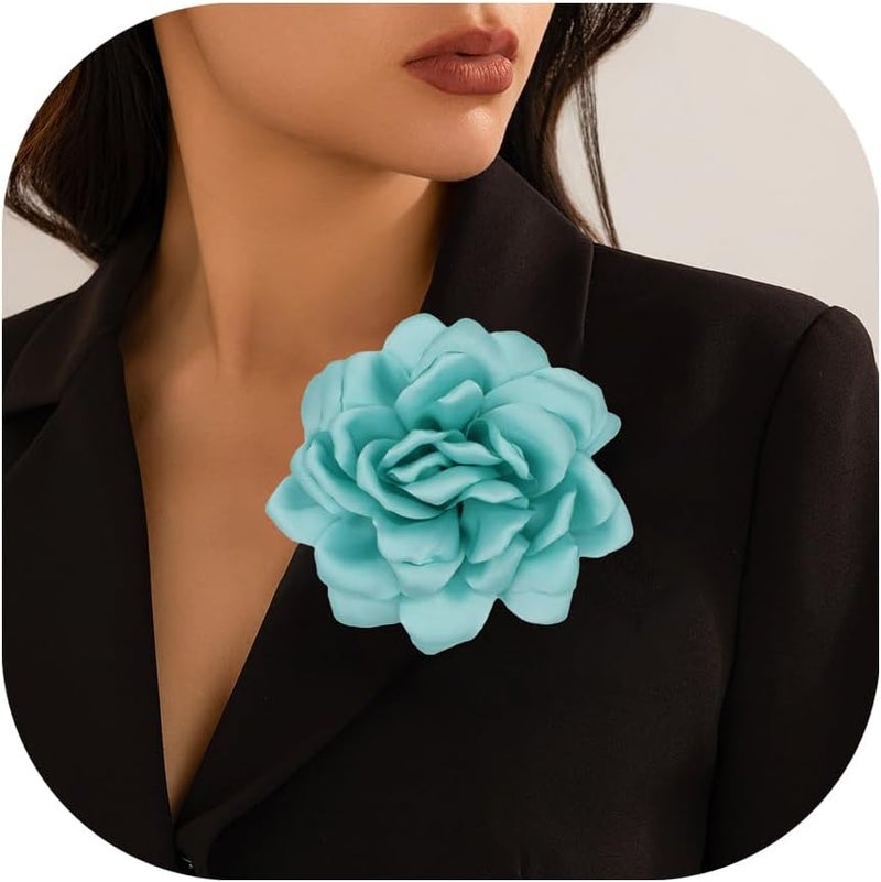 Decixde Satin Fabric Rose Flower Brooches - Handmade Floral Accessory for Wedding Party Dance Banquet Ceremony - Size: 4.72in - Image 1